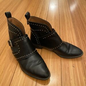 Emporio Armani Black Leather Ankle Booties with Stud Accents